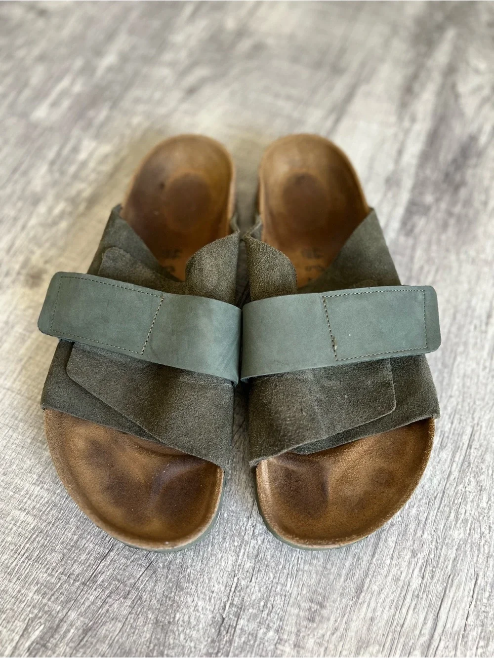 Birkenstock Olive Green Suede Slide Sandals